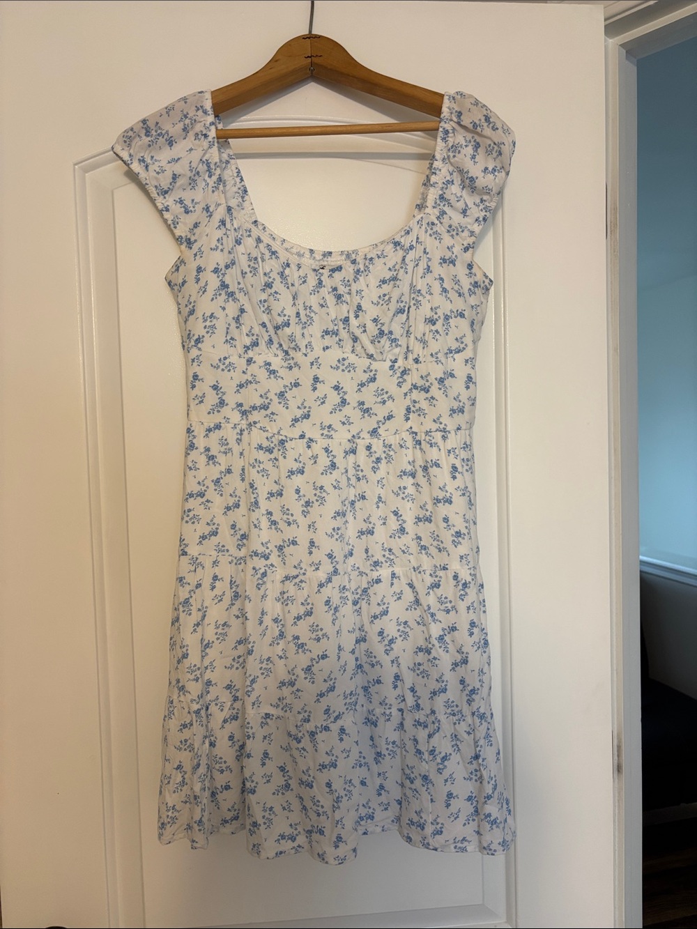 Hollister White Dress with Blue Floral Print
